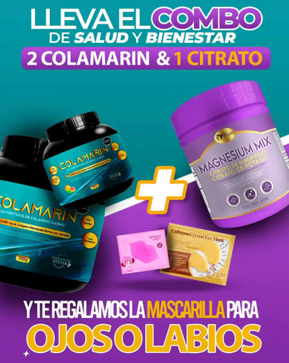 2 Colágeno Colamarin + 1 Magnesium Mix Obsequio: Salud y belleza en un solo producto.