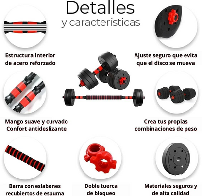 FitCore: Entrena Sin Excusas  (Kit de Pesas 44 LBS + Barra Acolchada ¡Gratis!)