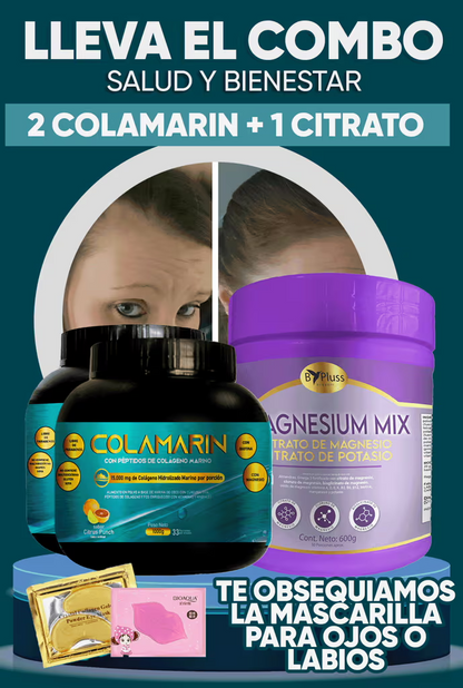 2 Colágeno Colamarin + 1 Magnesium Mix Obsequio: Salud y belleza en un solo producto.